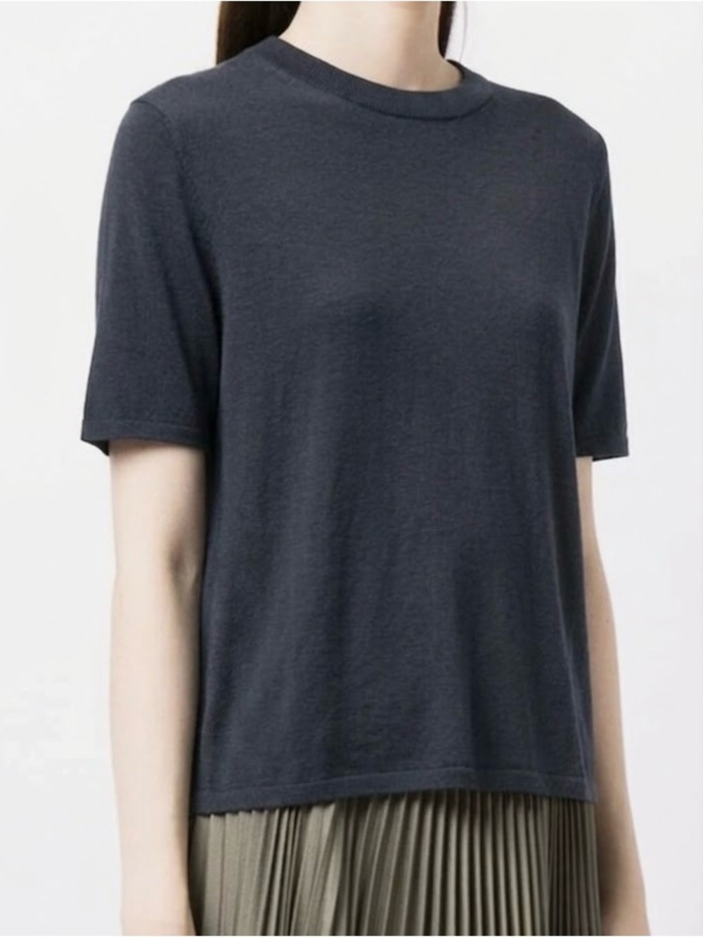 NWT VINCE SHORT SLEEVE CREW NECK EASY WOOL BLEND TOP SWEATER MOSS